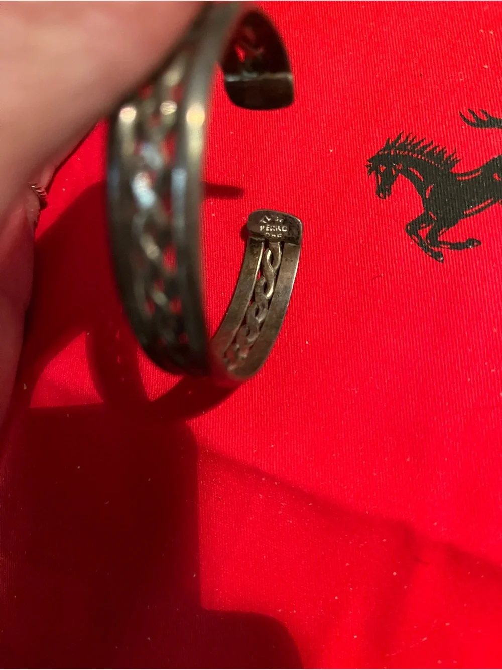 Vintage Southwest Sterling Silver Braided Hand Stamped Triple Row Cuff Bracelet